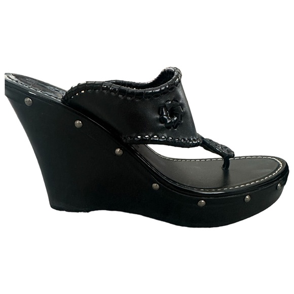 Jack Rogers Marbella Platform Wedge Size 10M Black Leather Fairygoth Shoes - Picture 4 of 6